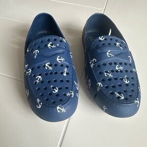 Navy Anchor-Print Kids Slip-On Loafers